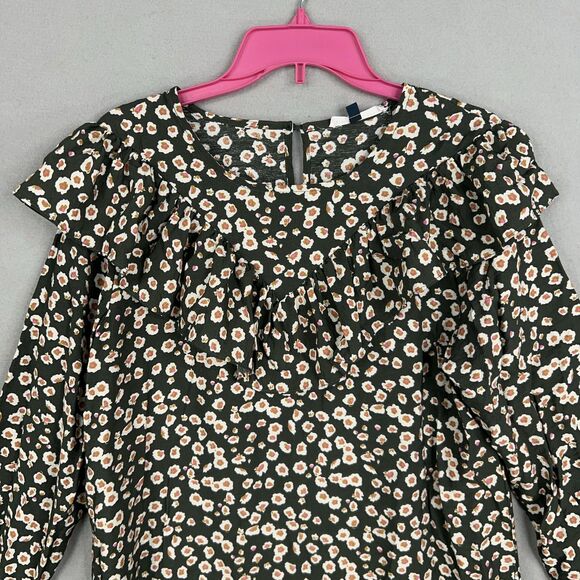 Michelle McDowell Dress Womens Large Green Ditsy Floral Ruffle Boho Cottage Fem - Picture 2 of 13